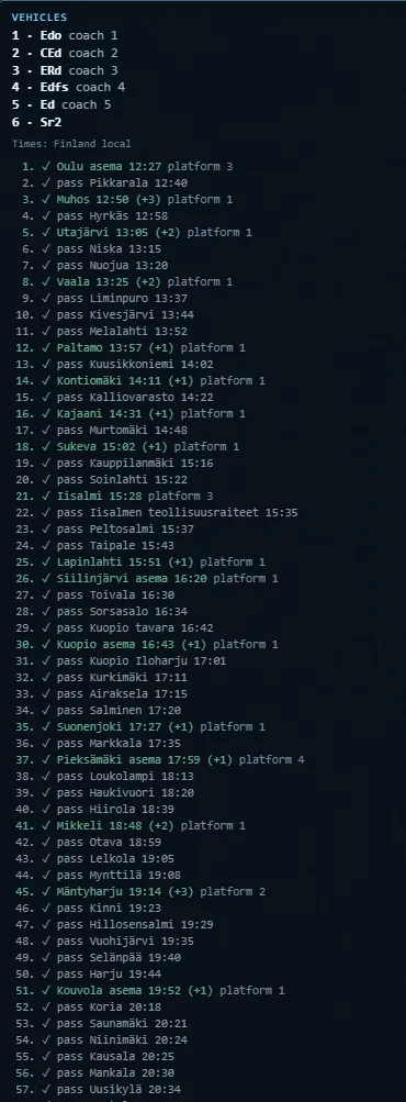 IC 70 vehicles and 57 stations and passing points with platforms