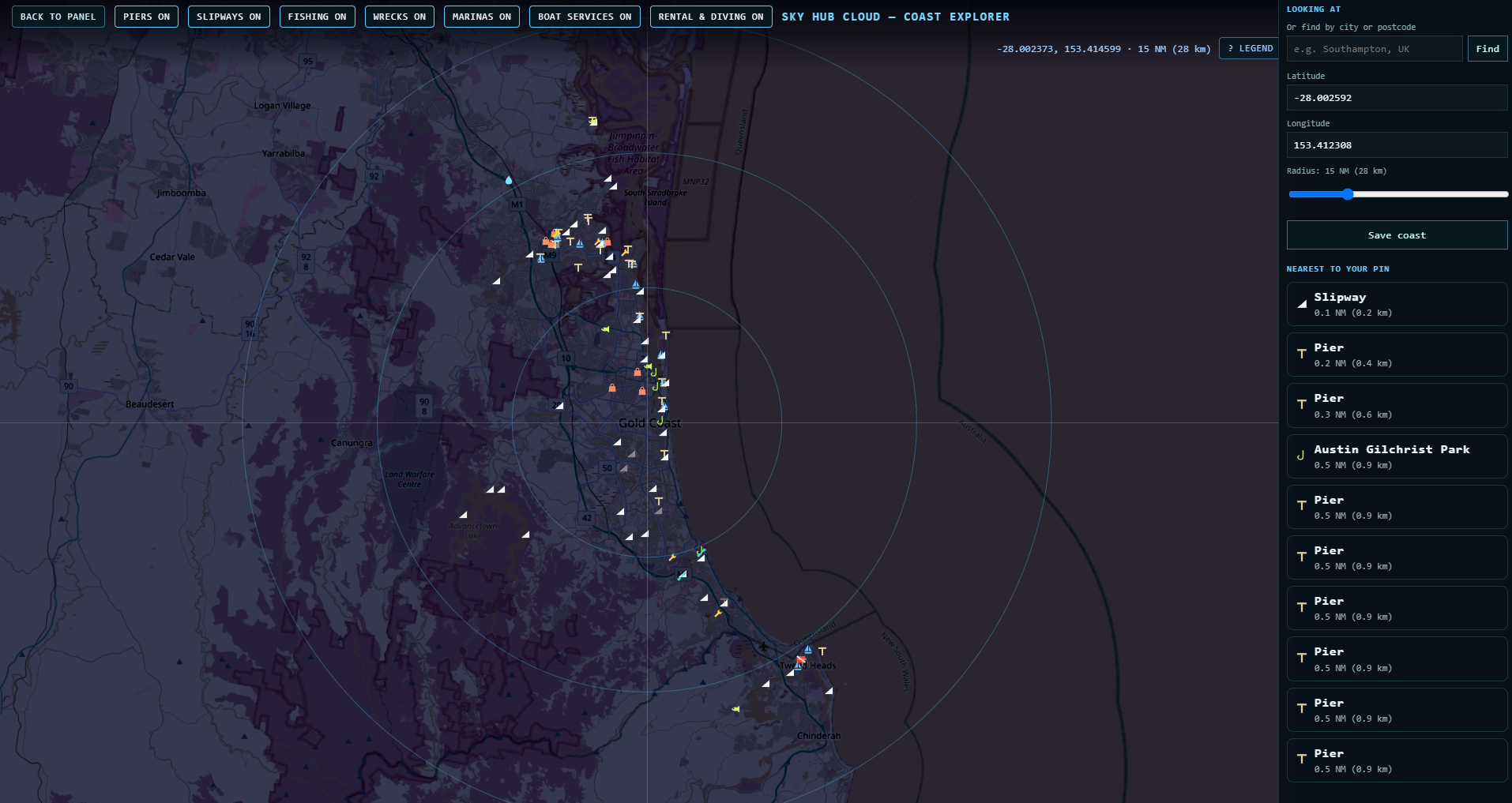 Coast Explorer map of the Gold Coast and Tweed Heads with boat ramps, jetties and marinas