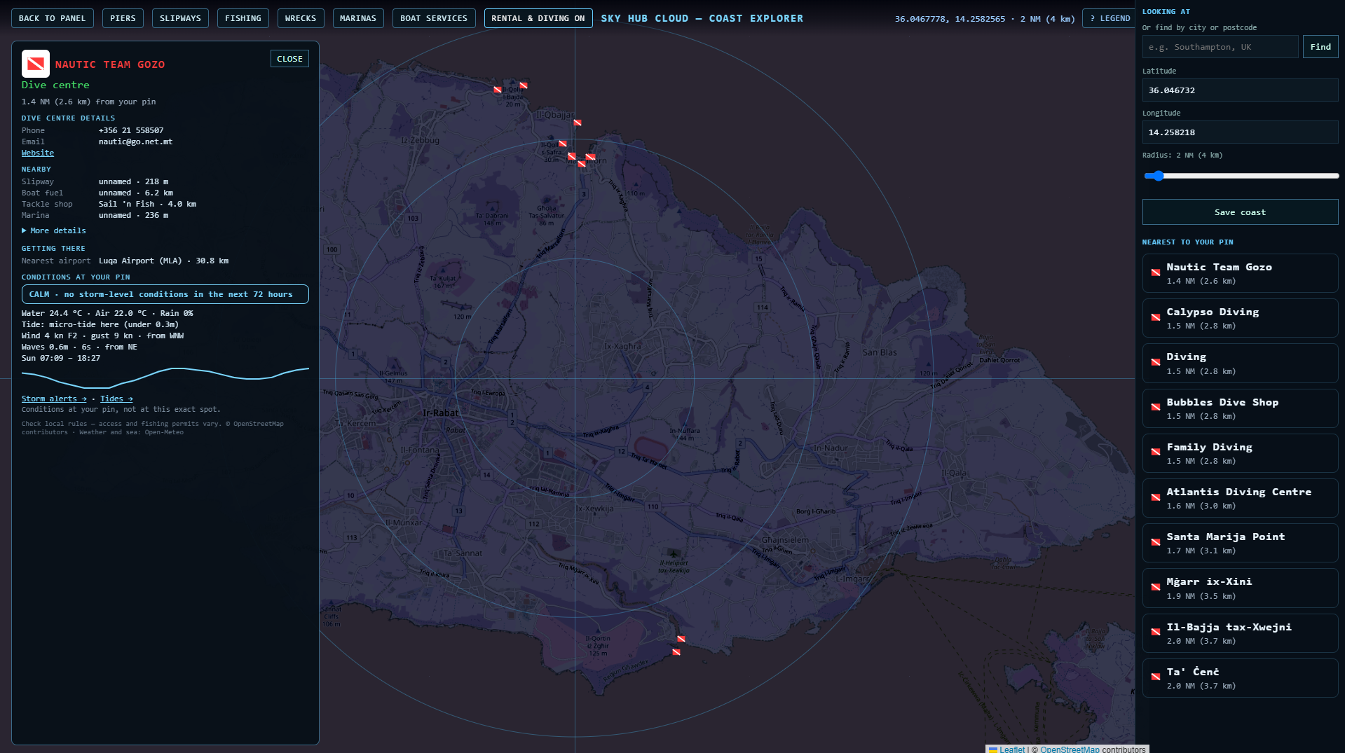 Nautic Team Gozo — pin ta' 2 NM, saff tal-kiri u l-għadis.