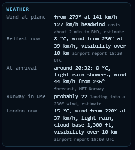 Runway probably in use and airport weather from the latest report