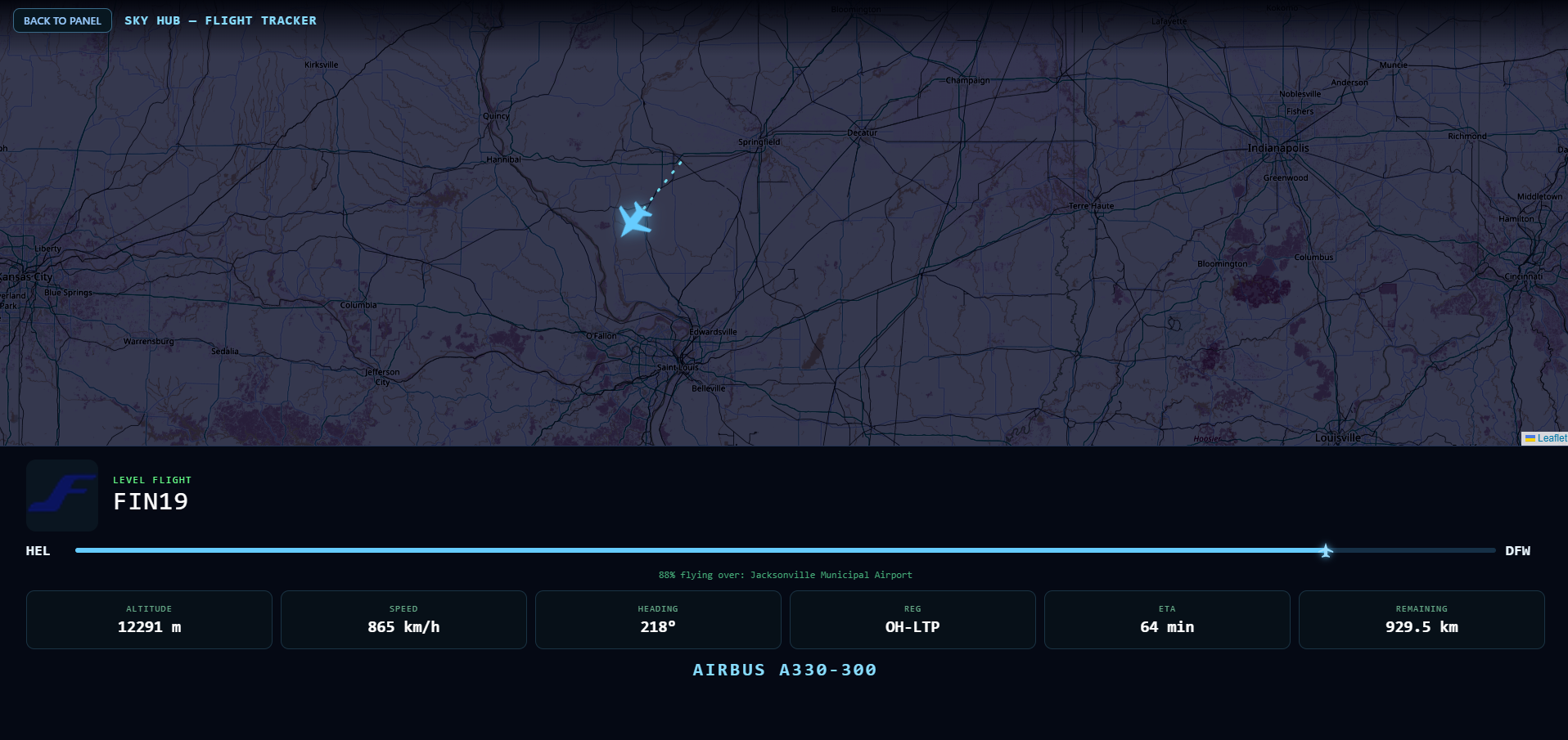 Sky Hub flight follow FIN19 Helsinki to Dallas