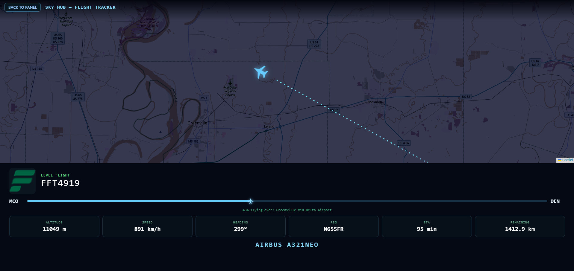 Sky Hub flight follow FFT4919 Orlando to Denver
